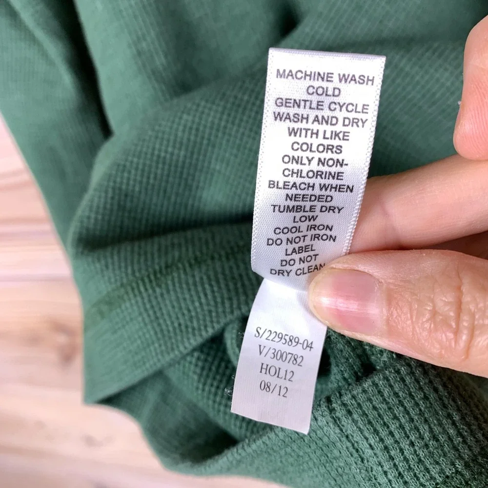Banana Republic Thermal Shirt Men Large Green Waffle Knit Cotton Long Sleeve Top